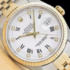 ROLEX MENS DATEJUST FACTORY ROMAN DIAL 18K YELLOW GOLD & STEEL WATCH